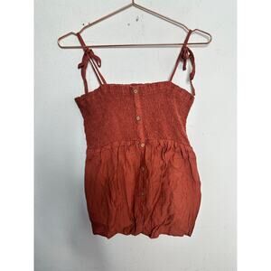 DOE & RAE Rustic Orange Tie Shoulder Top Smocked Top Size Medium